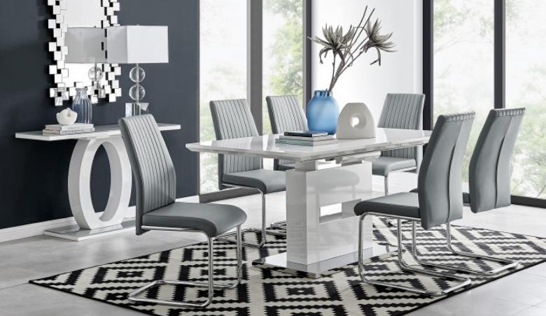 Arezzo Large Extending Dining Table and 6 Grey Lorenzo Chairs by Furniturebox