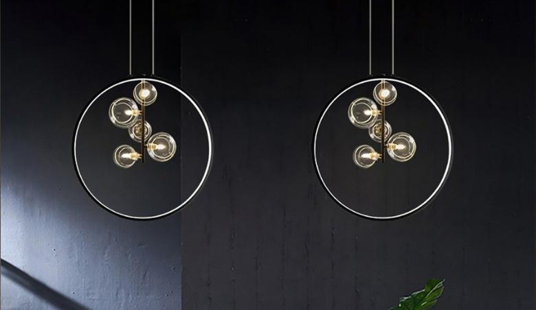 Black Pendant Light Minimalist Glass Globe LED 5-Light for Dining Room by Homary