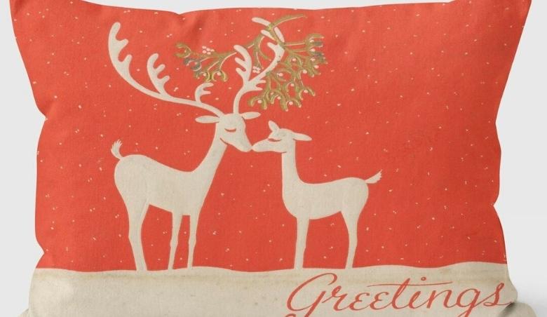 Christmas Card Reindeer Kissing Under Mistletoe - Christmas Cushion by Wayfair