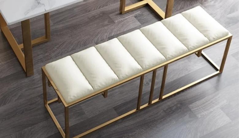 Modern White Bench PU Leather Bench with Stainless Steel Frame Gold Dining Bench by Homary