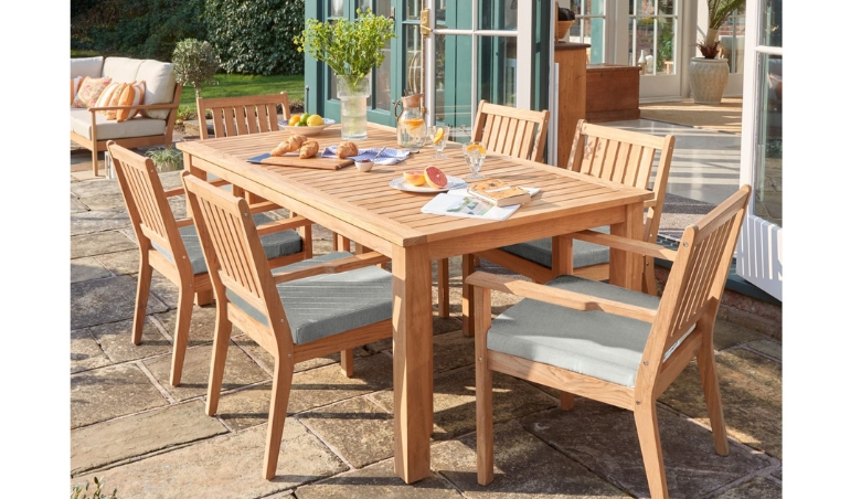 Laura Ashley Salcey 6-Seater Teak Wood Garden Dining Table & Chairs Set, Natural by John Lewis & Partners