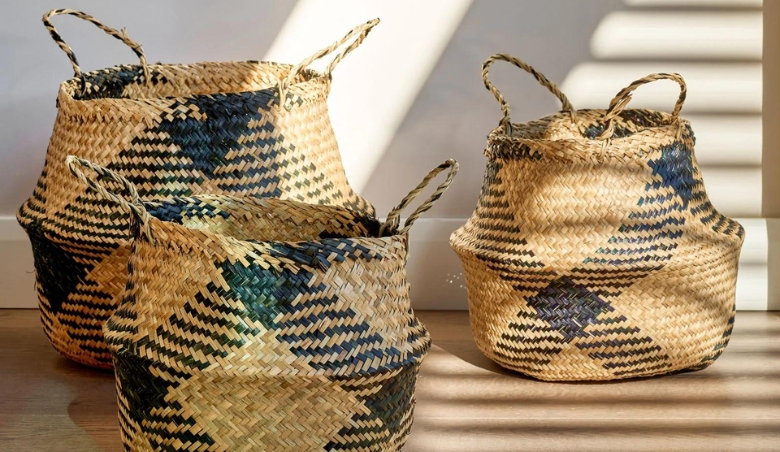 Jane Diamond Weave Seagrass Belly Baskets by Sazy