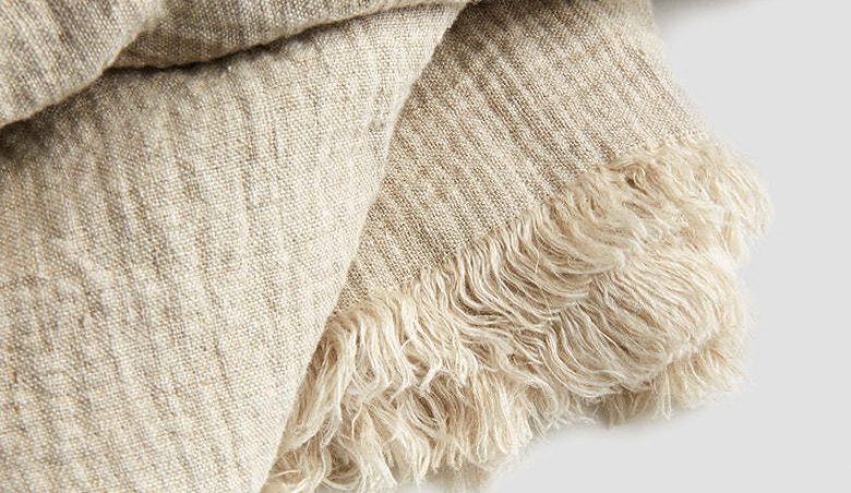 Oatmeal Linen Crinkle Throw Blanket Size 200cm x 230cm by Piglet in Bed