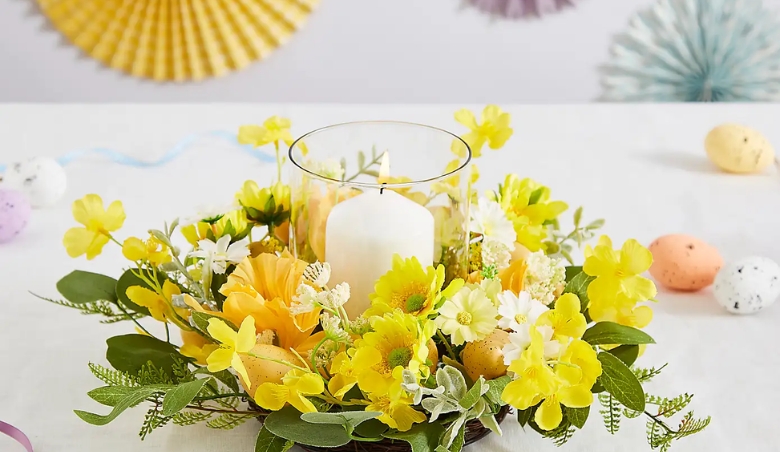 Artificial Daffodil Easter Candle Holder Yellow By Dunelm
