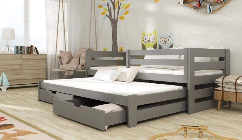 Kubus Double Bed with Trundle - Graphite Foam Mattresses by Arthauss