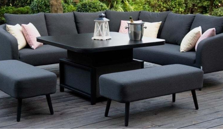 Maze Lounge Outdoor Ambition Charcoal Fabric Square Corner Dining Set with Rising Table By Choice Furniture Superstore