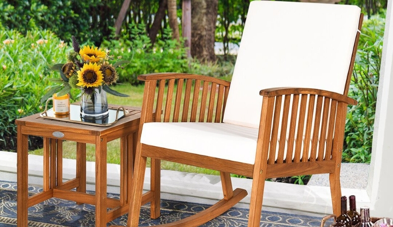 Outdoor Nhien Rocking Solid Wood Chair with Cushions by Wayfair