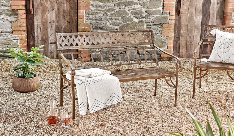 Bahula Decoartive Iron Bench - Outdoor Living - Rust by Nkuku
