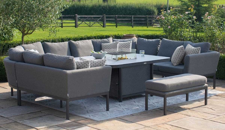 Maze Antalya Charcoal Grey U Shape Corner Dining Set With Firepit Table by Rowen Homes