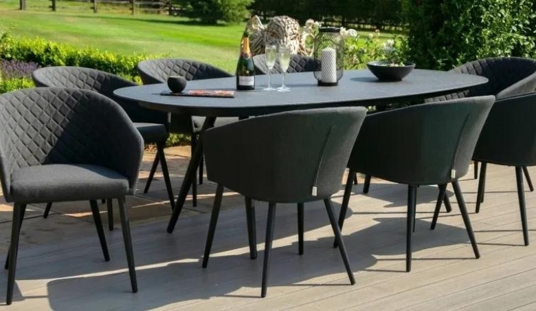 Maze Lounge Outdoor Ambition Charcoal Fabric 8 Seat Oval Dining Set by Choice Furniture Superstore