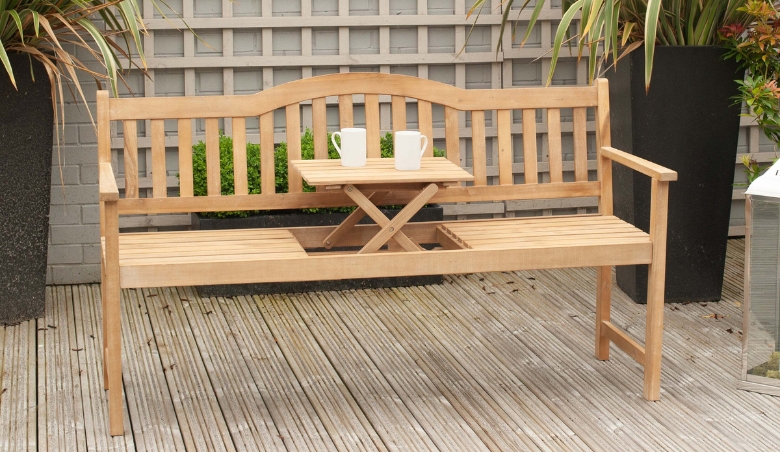 Richmond Acacia Wood Bench with Pop Up Table Natural by Dunelm
