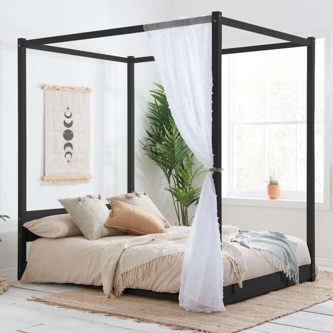 Darwin - Double - Four-Poster Bed - Black - Wooden - 4ft6 by Happy Beds