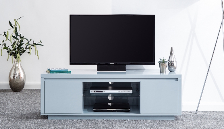 GFW Polar High Gloss LED Large TV Unit Grey by Bed Kingdom