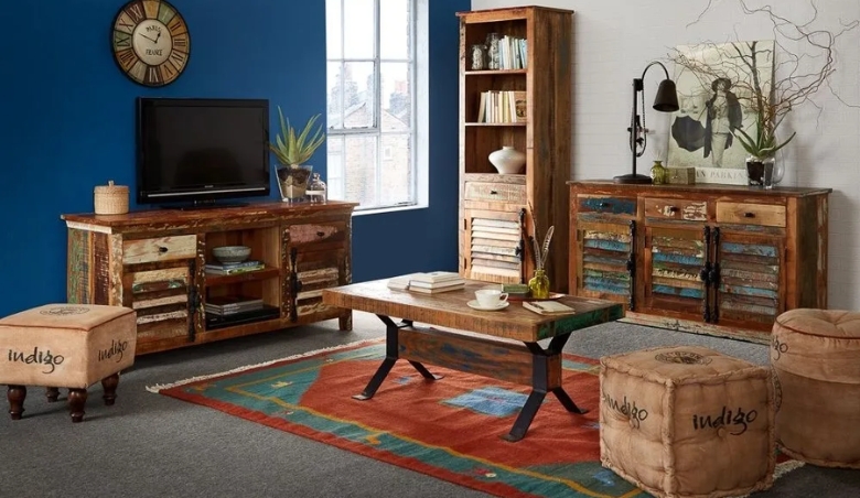 Indian Hub Coastal Reclaimed Wood Bookcase By Choice Furniture Superstore