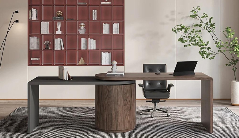 Modern L Shaped Desk in Walnut with 1 Cabinet & 2 Drawers 1520mm Executive Office Desk by Homary