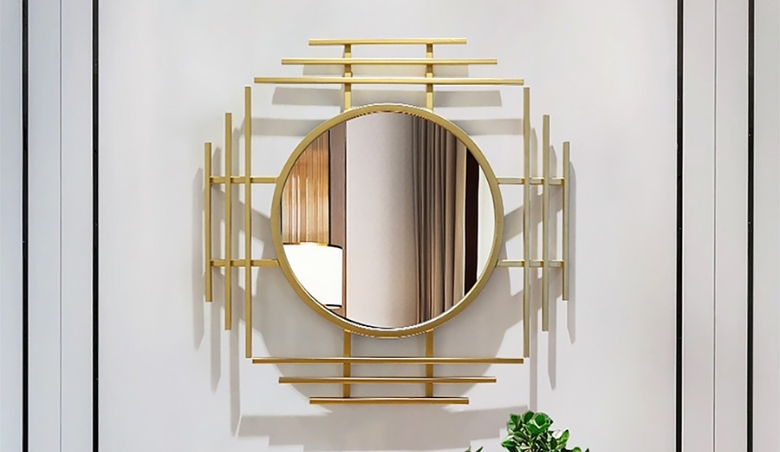 715mm Luxury 3D Geometric Gold Metal Wall Mirror