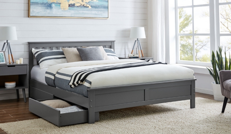 Azure Modern Grey Solid Pine Bed By FurnitureBox