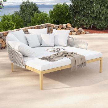 Homary Modern Rattan & Metal Outdoor Patio Daybed