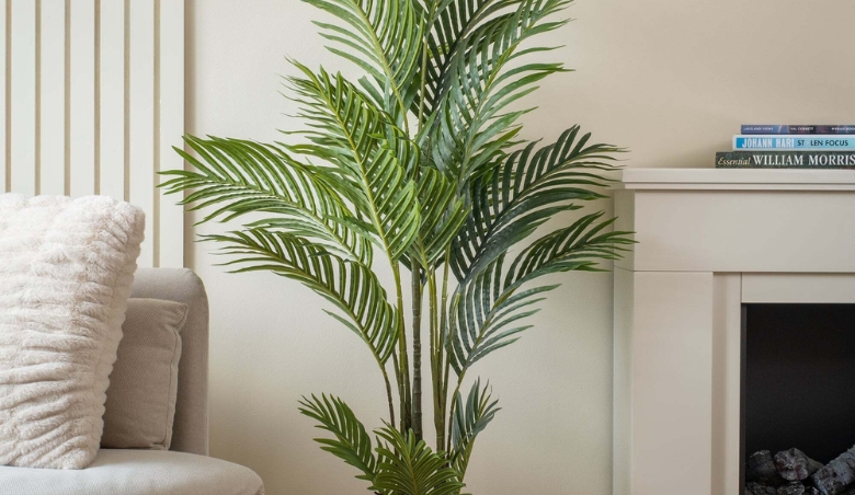 Artificial Real Touch Pearl Palm Tree in Black Plant Pot Green By Dunelm