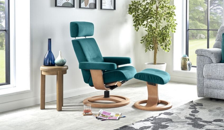 G Plan Belsay Fabric Swivel Chair and Footstool By SCS